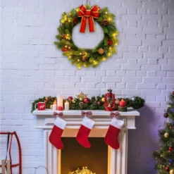 Christmas Lighted Wreath With Bow 20in -Christmas Decorations Store 20 Christmas Wreath with Bow 7 result 1 600x600 1