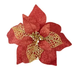 22pcs Glittered Christmas Artificial Poinsettias With Clips