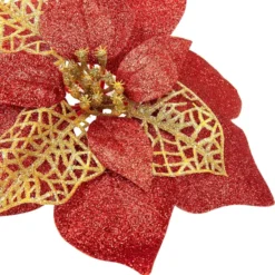 22pcs Glittered Christmas Artificial Poinsettias With Clips -Christmas Decorations Store 22 Artificial Poinsettia Christmas Flowers 4 result 600x605 1