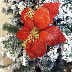22pcs Glittered Christmas Artificial Poinsettias With Clips -Christmas Decorations Store 22 Artificial Poinsettia Christmas Flowers 5 result 600x600 1
