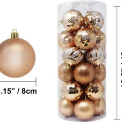 24pcs Champagne Christmas Ball Ornaments -Christmas Decorations Store 24 Pcs Christmas Ball Ornaments Champagne 4 result 600x550 1