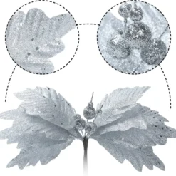 24pcs Christmas Silver Poinsettia Flowers 12 24pcs Christmas Silver Poinsettia Flowers -Christmas Decorations Store 24 Pcs Silver Poinsettia Flowers with Clips and Glitter 5 result 600x558 1