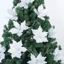 24pcs Christmas Silver Poinsettia Flowers