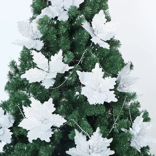 24pcs Christmas Silver Poinsettia Flowers 3 24pcs Christmas Silver Poinsettia Flowers