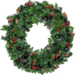 Pre Lit Artificial Christmas Wreath 24in -Christmas Decorations Store 24 Prelit Battery Operated Christmas Wreath 4 result 600x608 1