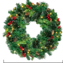 Pre Lit Artificial Christmas Wreath 24in -Christmas Decorations Store 24 Prelit Battery Operated Christmas Wreath 5 result 600x671 1