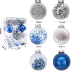 24pcs Hanging Plastic Blue Christmas Ornaments 3.15in -Christmas Decorations Store 24Pcs Blue Plastic Clear Ball Ornaments with Filling 4 result 600x628 1