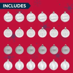 24pcs Silver And White Christmas Ball Ornaments -Christmas Decorations Store 24Pcs Christmas Ball Ornaments Silver and White 3 600x600 1