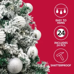 24pcs Silver And White Christmas Ball Ornaments -Christmas Decorations Store 24Pcs Christmas Ball Ornaments Silver and White 7 600x600 1