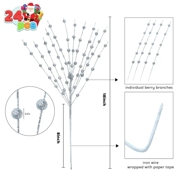 24pcs Gold Glittery Berry Stem For Christmas Tree 5 24pcs Gold Glittery Berry Stem For Christmas Tree - Image 3