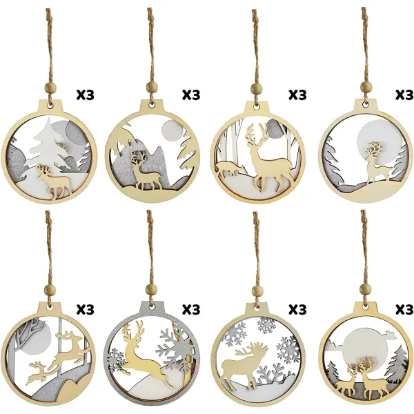 24pcs Christmas Wooden Reindeer Ornaments 7 24pcs Christmas Wooden Reindeer Ornaments - Image 5