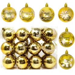 24pcs Gold Christmas Ball Ornaments With Glitters