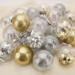 24pcs Gold Clear Plastic Christmas Ball Ornaments