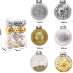 24pcs Gold Clear Plastic Christmas Ball Ornaments -Christmas Decorations Store 24Pcs Gold Plastic Clear Ball Ornaments with Filling 4 result 600x628 1