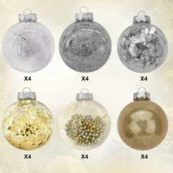 24pcs Gold Clear Plastic Christmas Ball Ornaments -Christmas Decorations Store 24Pcs Gold Plastic Clear Ball Ornaments with Filling 5 result 600x600 1