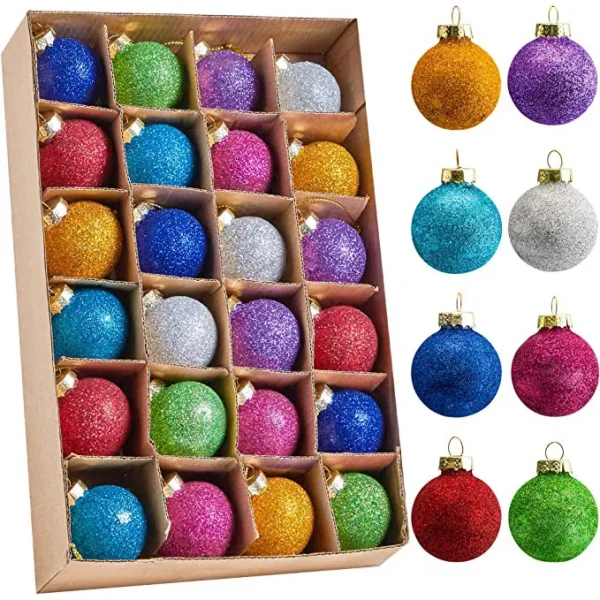 24pcs Mini Christmas Glitter Ball Ornaments 3 24pcs Mini Christmas Glitter Ball Ornaments