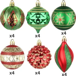 24pcs Assorted Christmas Ball Ornaments 2.3in -Christmas Decorations Store 24Pcs Red Green amp Gold Glitter Ball 2.36in 3 result 600x601 1