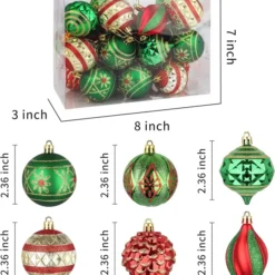 24pcs Assorted Christmas Ball Ornaments 2.3in -Christmas Decorations Store 24Pcs Red Green amp Gold Glitter Ball 2.36in 4 result 600x675 1