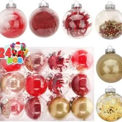24pcs Clear Plastic Red And Gold Christmas Ornaments 3.15in 9 24pcs Clear Plastic Red And Gold Christmas Ornaments 3.15in -Christmas Decorations Store 24Pcs Red Plastic Clear Ball Ornaments with Filling 2 result 600x563 1