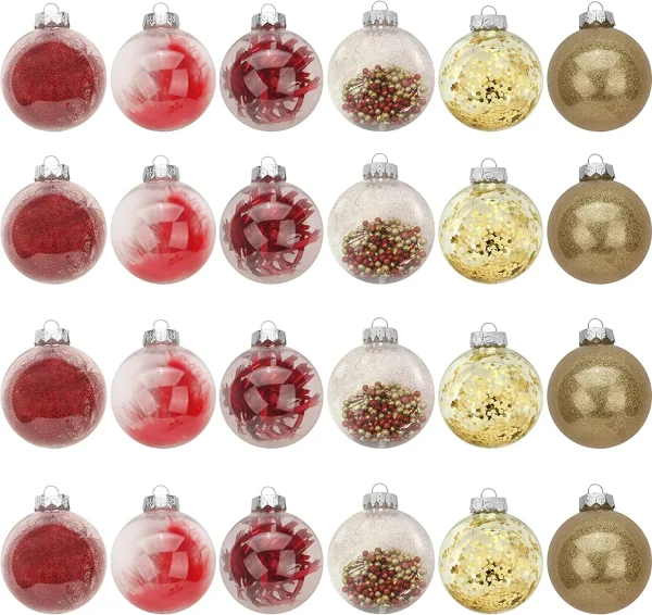 24pcs Clear Plastic Red And Gold Christmas Ornaments 3.15in 5 24pcs Clear Plastic Red And Gold Christmas Ornaments 3.15in - Image 3