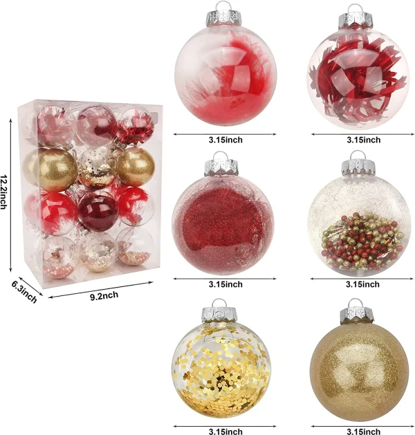 24pcs Clear Plastic Red And Gold Christmas Ornaments 3.15in 6 24pcs Clear Plastic Red And Gold Christmas Ornaments 3.15in - Image 4