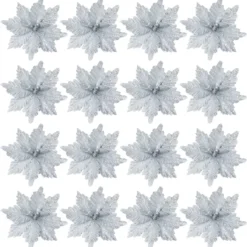 24pcs Christmas Silver Poinsettia Flowers 10 24pcs Christmas Silver Poinsettia Flowers -Christmas Decorations Store 24Pcs Silver Poinsettia Flowers with Clips and Glitter 结果 600x612 1