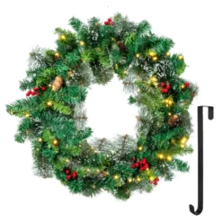 50 LED Battery Operated Snow Flocked Wreath 24in -Christmas Decorations Store 24Snow Flocked Prelit Christmas Wreath 1 result scaled 600x600 1