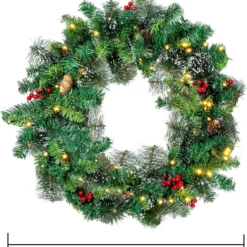 50 LED Battery Operated Snow Flocked Wreath 24in -Christmas Decorations Store 24Snow Flocked Prelit Christmas Wreath 4 result 600x667 1