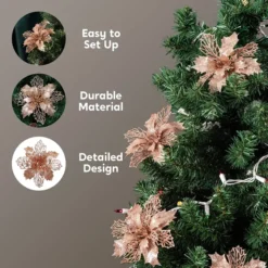 24pcs Rose Gold Christmas Poinsettia Flower Decorations -Christmas Decorations Store 24pcs Rose Gold Christmas Poinsettia Flower Decorations 2 600x600 1