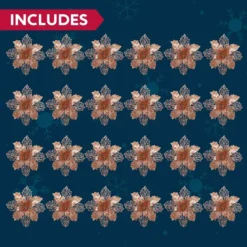 24pcs Rose Gold Christmas Poinsettia Flower Decorations -Christmas Decorations Store 24pcs Rose Gold Christmas Poinsettia Flower Decorations 4 600x600 1