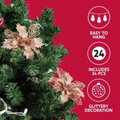 24pcs Rose Gold Christmas Poinsettia Flower Decorations -Christmas Decorations Store 24pcs Rose Gold Christmas Poinsettia Flower Decorations 5 600x600 1