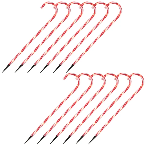12pcs Thin Red Candy Cane Christmas Pathway Lights 28in 5 12pcs Thin Red Candy Cane Christmas Pathway Lights 28in - Image 3