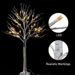 2x 4ft White Birch Tree With 64 LED Lights -Christmas Decorations Store 2Pcs 64 LED White Birch Tree with Lights 4ft 5