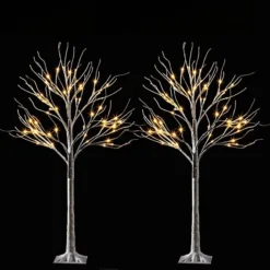 2x 4ft White Birch Tree With 64 LED Lights -Christmas Decorations Store 2Pcs 64 LED White Birch Tree with Lights 4ft 6