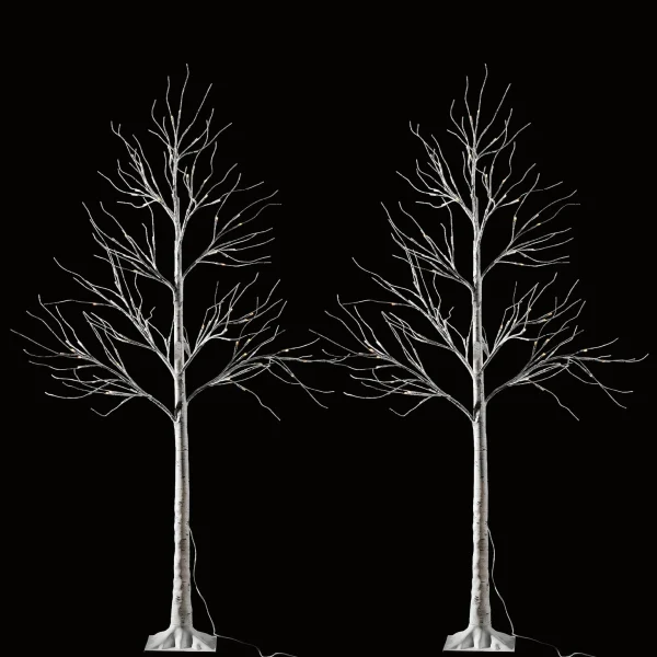 2pcs 96 LED White Birch Tree Decoration With Lights 6ft 3 2pcs 96 LED White Birch Tree Decoration With Lights 6ft