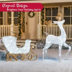 2pcs 180 LED White Lighted Reindeer And Sleigh -Christmas Decorations Store 2Pcs Cotton Christmas Reindeers Sleigh White Yard Lights 3 600x600 1