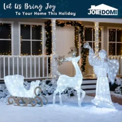 2pcs 180 LED White Lighted Reindeer And Sleigh -Christmas Decorations Store 2Pcs Cotton Christmas Reindeers Sleigh White Yard Lights 5 600x600 1