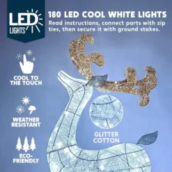 2pcs 180 LED White Lighted Reindeer And Sleigh -Christmas Decorations Store 2Pcs Cotton Christmas Reindeers Sleigh White Yard Lights 6 600x600 1