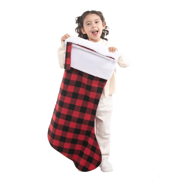 2pcs Red And Black Buffalo Plaid Christmas Stockings 5 2pcs Red And Black Buffalo Plaid Christmas Stockings - Image 3