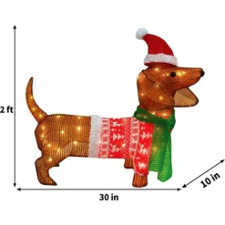 2ft LED Dog Christmas Decoration -Christmas Decorations Store 2ft Tinsel Wiener Dog Christmas Yard Lights 1