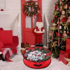 2pcs Red Wreath Storage Bags With Clear Window 24in -Christmas Decorations Store 2pcs Red Wreath Storage Bags with Clear Window 24in 6 600x600 1