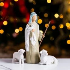 Christmas Decorations Store 17 3pcs Shepherd And Stable Sheep Resin Nativity Figurine