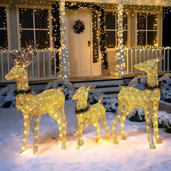 3Pcs Christmas Yard Lights 5ft Buck, 4ft Doe, 3ft Fawn With Wreath 6 3Pcs Christmas Yard Lights 5ft Buck, 4ft Doe, 3ft Fawn With Wreath - Image 4