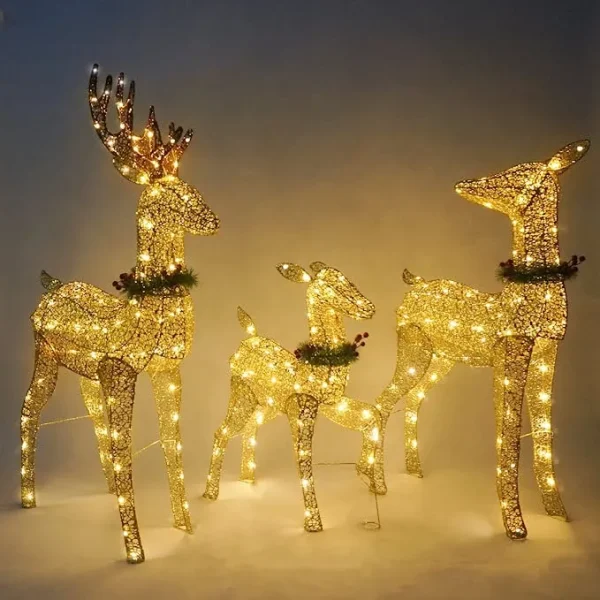 3Pcs Christmas Yard Lights 5ft Buck, 4ft Doe, 3ft Fawn With Wreath 4 3Pcs Christmas Yard Lights 5ft Buck, 4ft Doe, 3ft Fawn With Wreath - Image 2