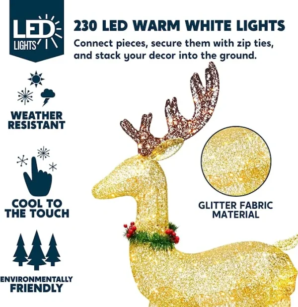 3Pcs Christmas Yard Lights 5ft Buck, 4ft Doe, 3ft Fawn With Wreath 7 3Pcs Christmas Yard Lights 5ft Buck, 4ft Doe, 3ft Fawn With Wreath - Image 5