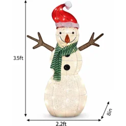 80 LED Cotton Snowman With Christmas Hat 3.5ft -Christmas Decorations Store 3.5ft Snowman with Christmas Hat Yard Lights 2