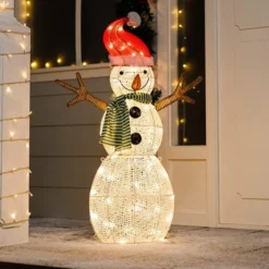 80 LED Cotton Snowman With Christmas Hat 3.5ft -Christmas Decorations Store 3.5ft Snowman with Christmas Hat Yard Lights 3 600x600 1
