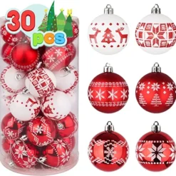 30pcs Red And White Christmas Ball Ornaments -Christmas Decorations Store 30Pcs Assorted Design Christmas Ornaments RedWhite 2