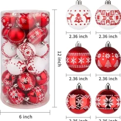 30pcs Red And White Christmas Ball Ornaments -Christmas Decorations Store 30Pcs Assorted Design Christmas Ornaments RedWhite 5