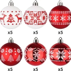 30pcs Red And White Christmas Ball Ornaments -Christmas Decorations Store 30Pcs Assorted Design Christmas Ornaments RedWhite 6